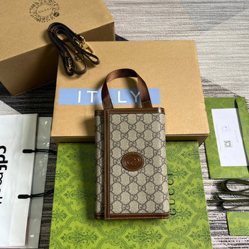 VS CLASP CLUTCH 20 IN BEIGE CANVAS AND BROWN CALFSKIN