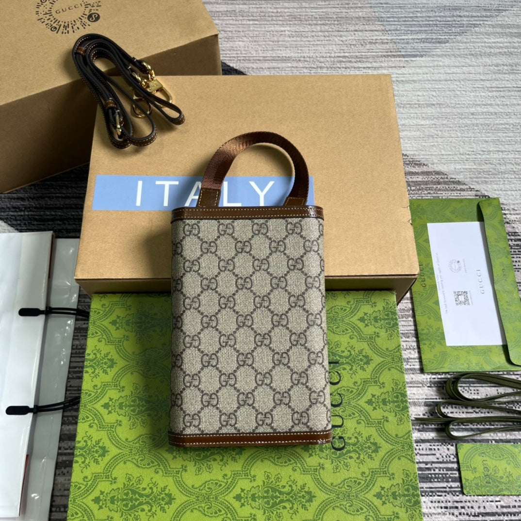 VS CLASP CLUTCH 20 IN BEIGE CANVAS AND BROWN CALFSKIN