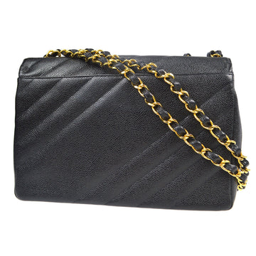CHANEL 1994-1996 Diagonal Stitch Straight Flap Jumbo Black Caviar 88112