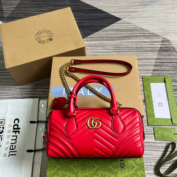 VS MARMONT MATELASSE 27 HANDBAG CHERRY RED CALFSKIN