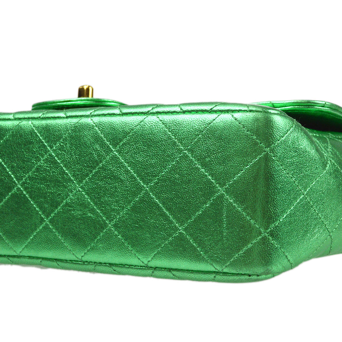 CHANEL 1994 Classic Flap Handbag Medium Metallic Green Lambskin 66857