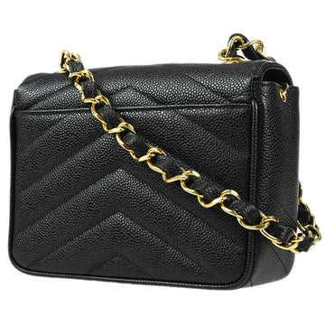 CHANEL 1994-1996 Chevron Letter Flap Mini Black Caviar 67698