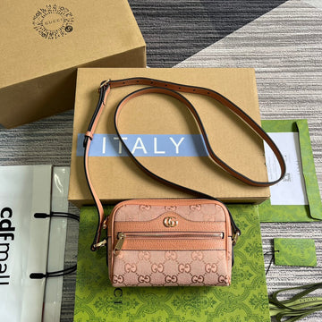 OPHIDIA VS MINI 17 BAG IN LIGHT PINK CANVAS AND CALFKSKIN
