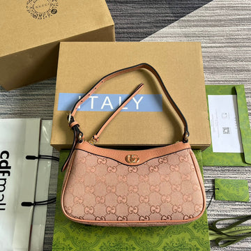 OPHIDIA VS SMALL 25 HANDBAG IN LIGHT PINK CANVAS AND CALFSKIN