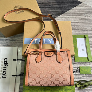 VS OPHIDIA SMALL 24 TOTE BAG IN BLUSH PINK CANVAS AND CALFSKIN