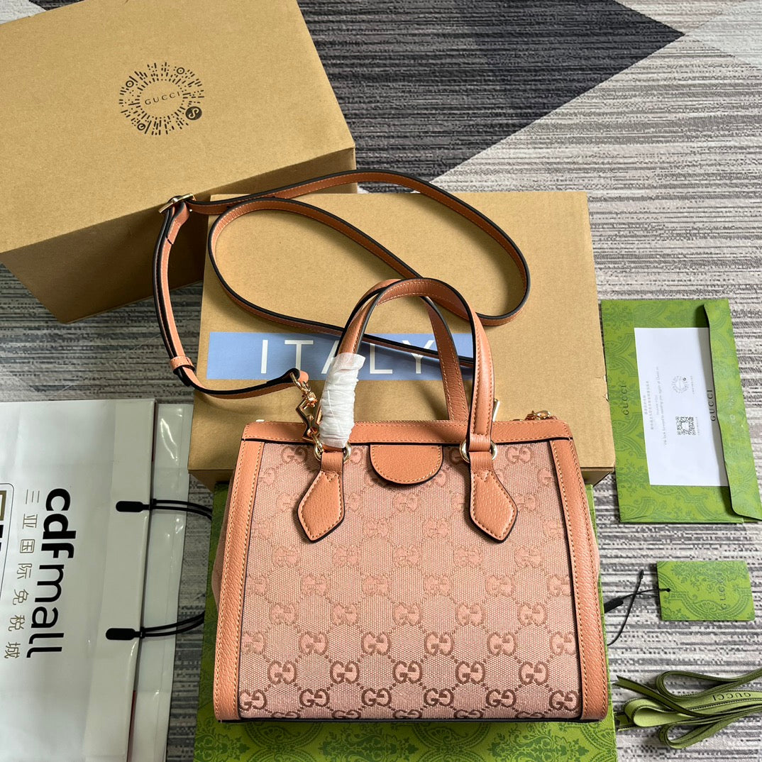 VS OPHIDIA SMALL 24 TOTE BAG IN BLUSH PINK CANVAS AND CALFSKIN