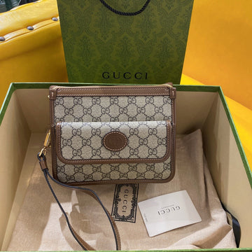 VS SMALL 21 CROSSBODY BAG WITH TAG IN BEIGE CANVAS AND BROWN CALFSKIN