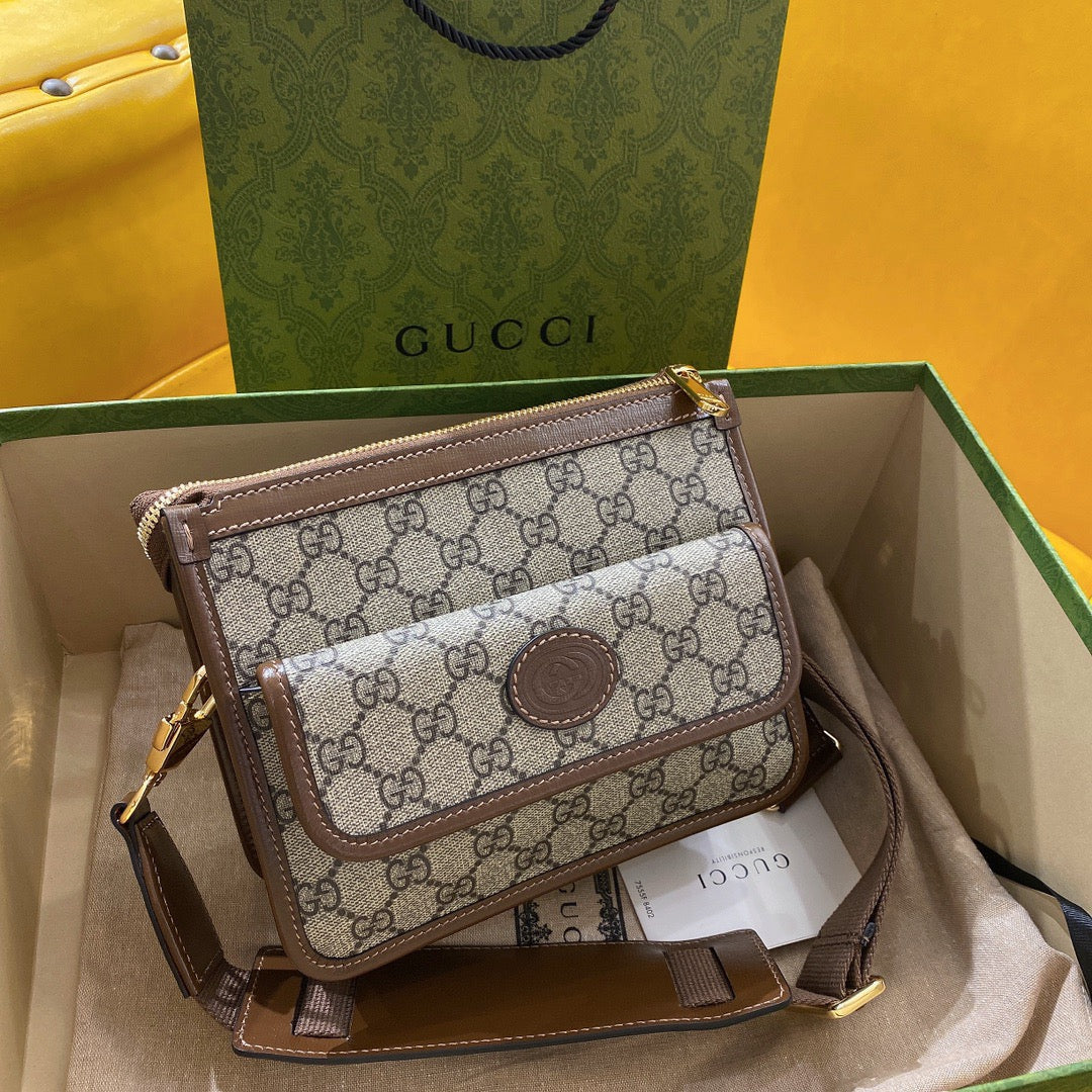 VS SMALL 21 CROSSBODY BAG WITH TAG IN BEIGE CANVAS AND BROWN CALFSKIN