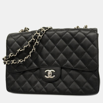 Caviar Leather Jumbo Classic Double Flap Shoulder Bags