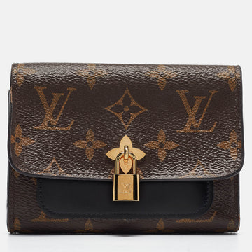 Black Monogram Canvas and Leather Flower Lock Wallet