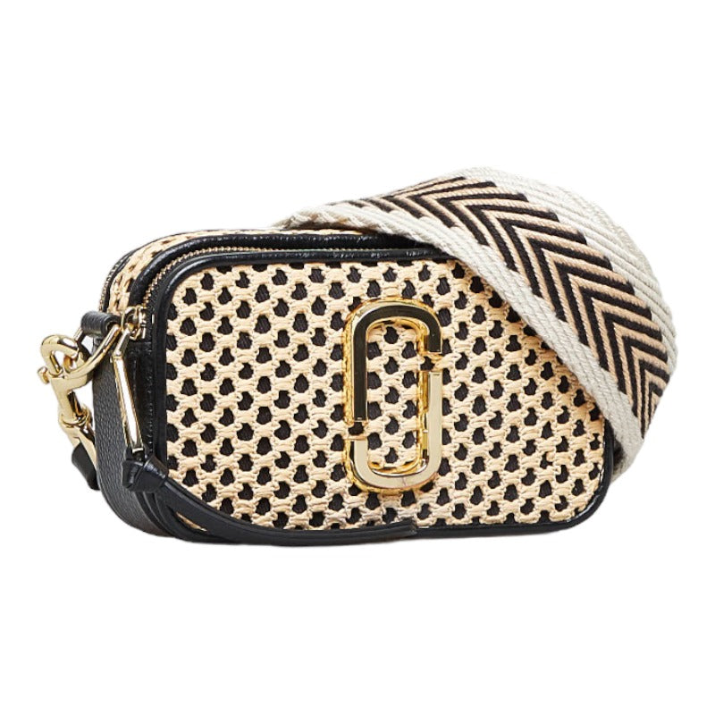 Woven Leather & Straw Snapshot Camera Bag