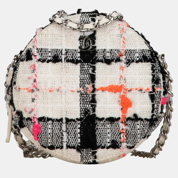 White Tweed CC Round Crossbody Bag
