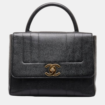 Black Leather Kelly Top Handle Bag