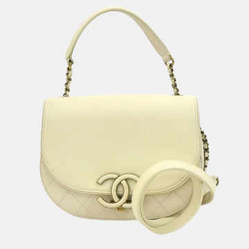 Cream Goatskin Leather Medium Coco Curve Shoulder Bag