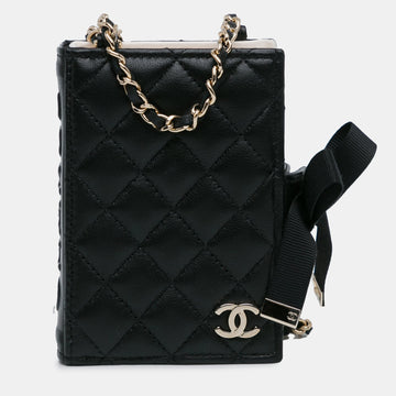 Quilted Lambskin Book Card Holder On Chain