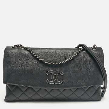 Black Quilted Leather CC Foldable Shoulder Bag