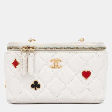 White Caviar Leather Trump Vanity Chain Shoulder Bag