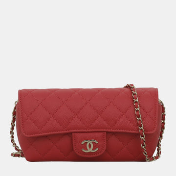Red Caviar Leather CC Glasses Case with Chain Shoulder Bag