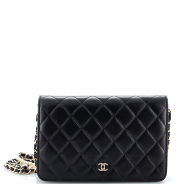 Pearl Strap Wallet on Chain Quilted Iridescent Lambskin