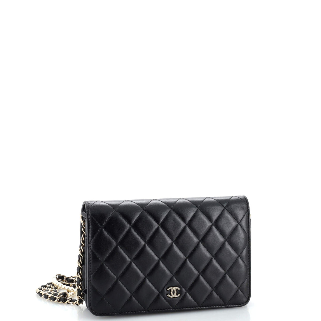 Pearl Strap Wallet on Chain Quilted Iridescent Lambskin