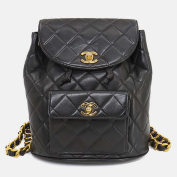 Black Leather duma Matelasse Chain Backpack Rucksack