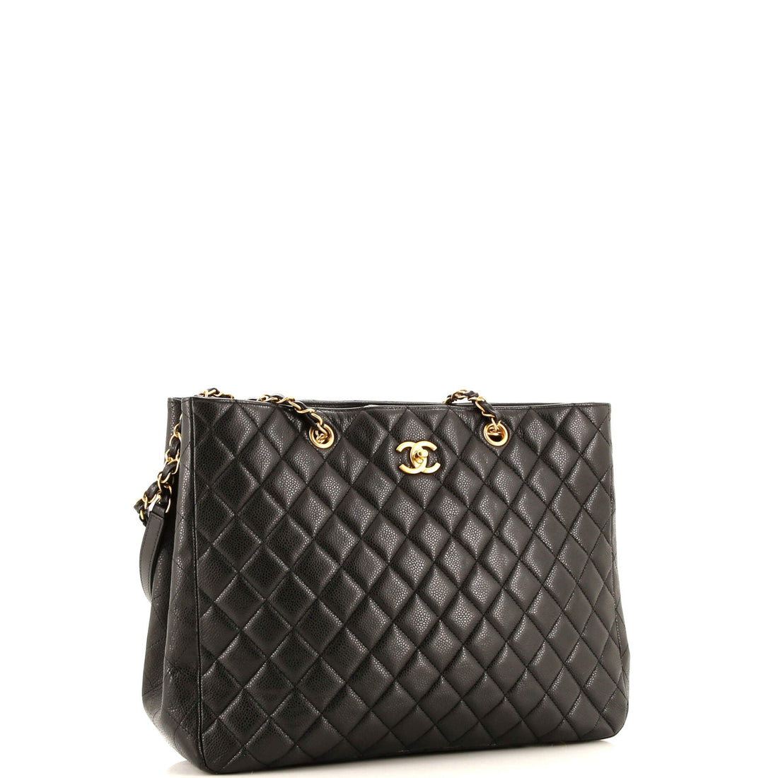 Classic CC Shopping Tote Quilted Caviar Large