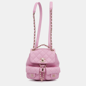 Small Quilted Caviar Duma Pockets Drawstring Backpack