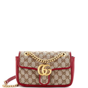GUCCI GG Marmont Flap Bag Diagonal Quilted GG Canvas Mini