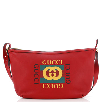 GUCCI Logo Half-Moon Hobo Printed Leather