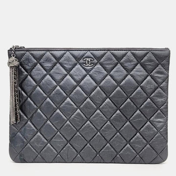 Silver leather Clutch Bag