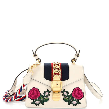 GUCCI Sylvie Top Handle Bag Embroidered Leather Mini