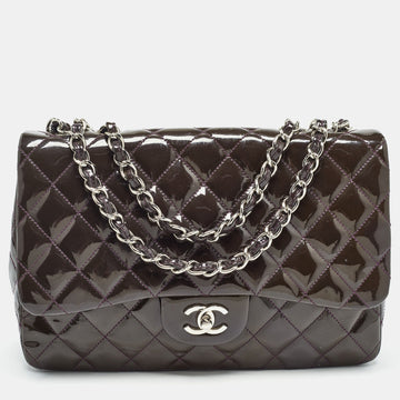Plum Quilted Patent Leather Jumbo Classic Single Flap Bag