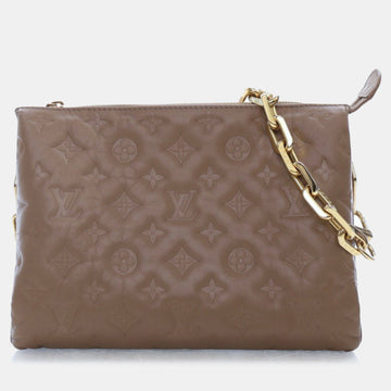 Brown Lambskin Leather Monogram Embossed Coussin PM Chain Shoulder Bag