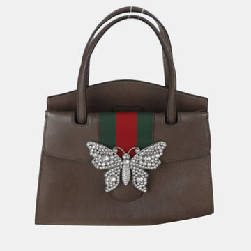 Brown Leather Butterfly Medium Linea Totem Tote Bag