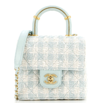 CHANEL Crush Top Handle Flap Bag Quilted Tweed Mini