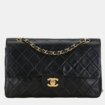 Black Leather Medium Classic Double Flap Shoulder Bag