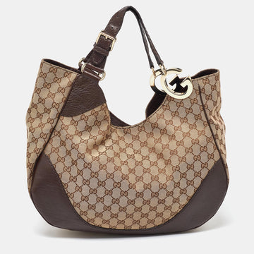 Beige/Brown GG Canvas and Leather Charlotte Hobo