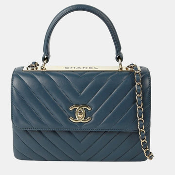 Blue Chevron Leather Trendy CC Shoulder Bag