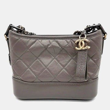 Grey Leather Gabrielle Small Hobo Bag