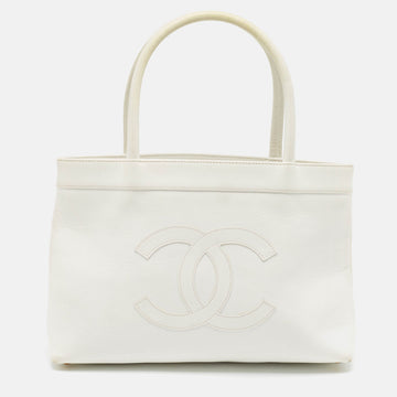 White Caviar Leather CC Tote