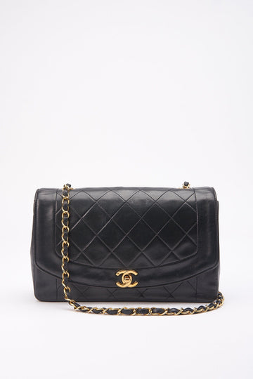 Vintage Chanel Diana Black Single Flap with 24k gold plated hardware