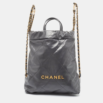 Grey Quilted Leather 22 Backpack