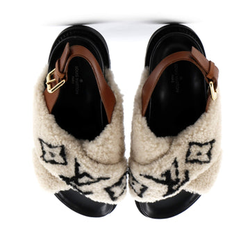 Louis Vuitton Women's Paseo Comfort Slide Slingback Sandals Shearling with Leather