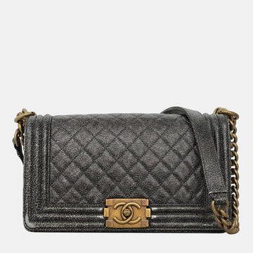 Metallic Grey Leather Medium Boy Bag