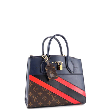 Louis Vuitton City Steamer Handbag Limited Edition Striped Leather with Monogram Canvas PM