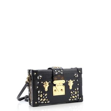 Louis Vuitton Petite Malle Handbag Studded Taiga Leather and Monogram Canvas