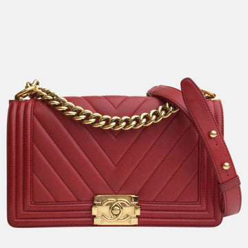 Red Leather Medium Boy Shoulder Bags