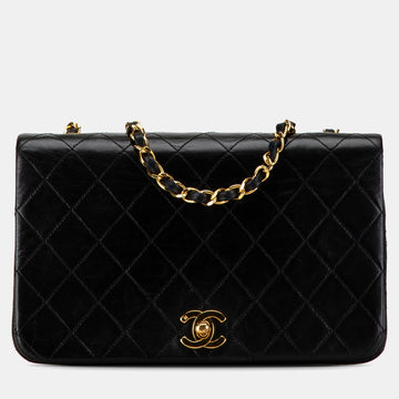 Black Lambskin Leather CC Quilted Full Flap Bag