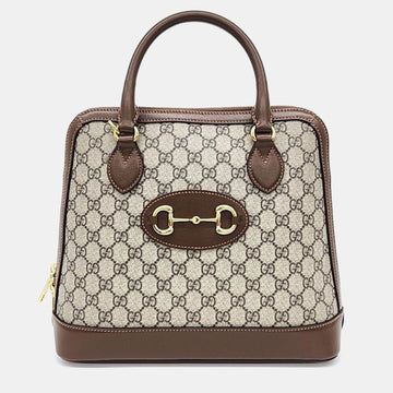 Brown GG Supreme Calfskin Medium Horsebit 1955 Top Handle Bag