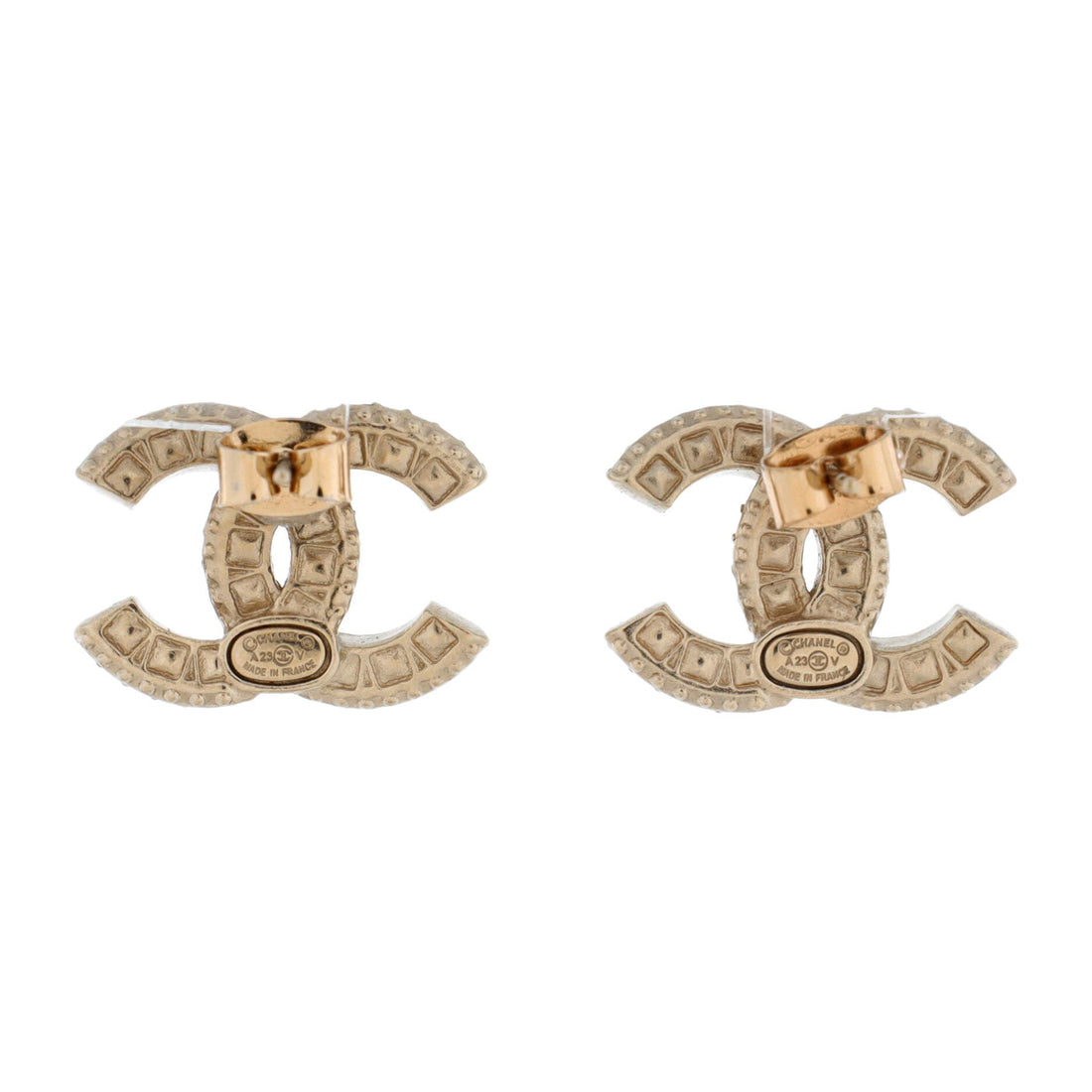 CC Stud Earrings Metal with Crystals